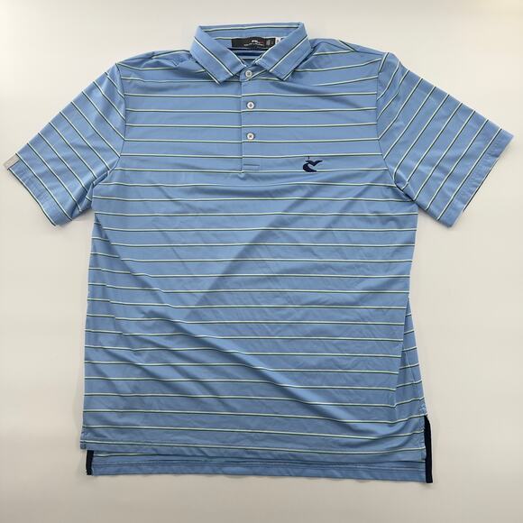 RLX Ralph Lauren Golf Polo Shirt Blue Striped Large L 30 x P 23 Performance - Picture 1 of 6